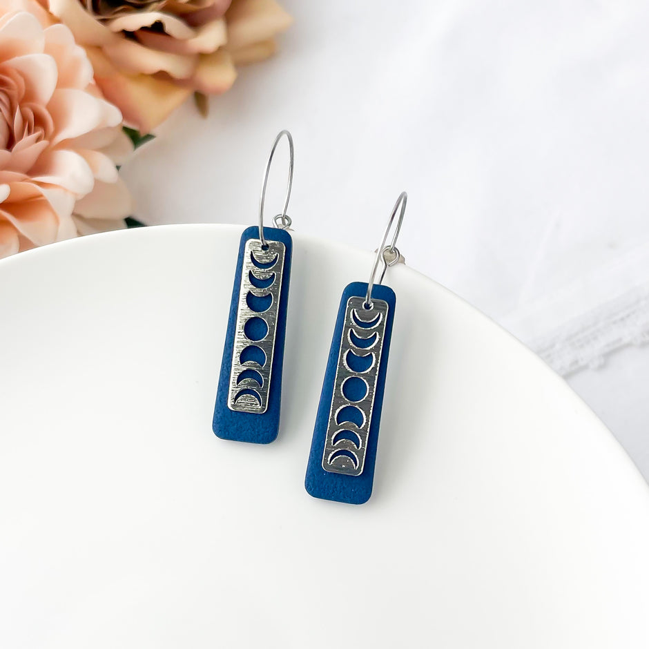 Luna Dangle Earrings | Moon Phases Polymer Clay Jewelry | Celestial Clip-On Earrings Option