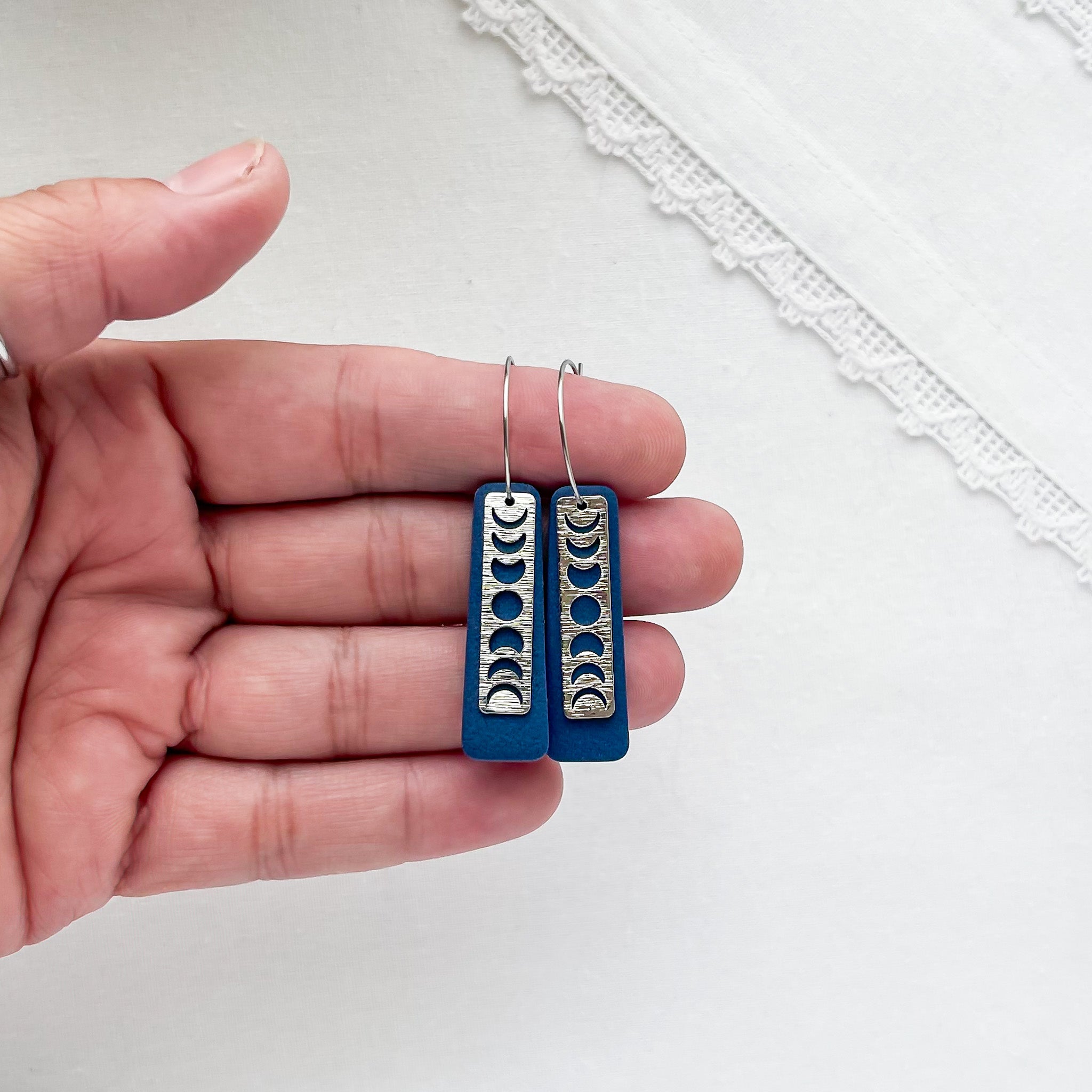 Luna Dangle Earrings | Moon Phases Polymer Clay Jewelry | Celestial Clip-On Earrings Option