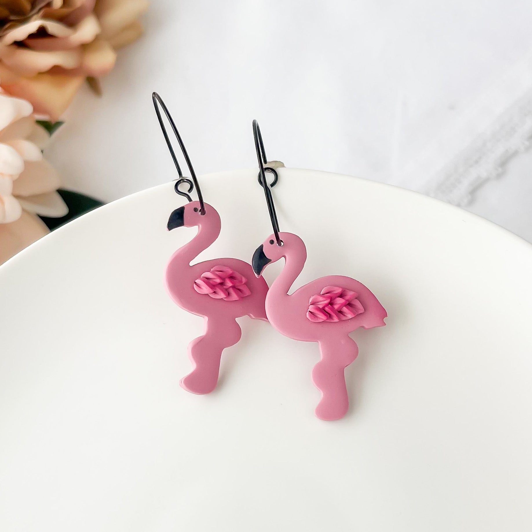 Handmade Flamingo Earrings Hoops | Unique Statement Earrings | Artisan-Made Bold Designs | Boho Chic and Trendy | Custom Handmade Polymer Clay Earrings