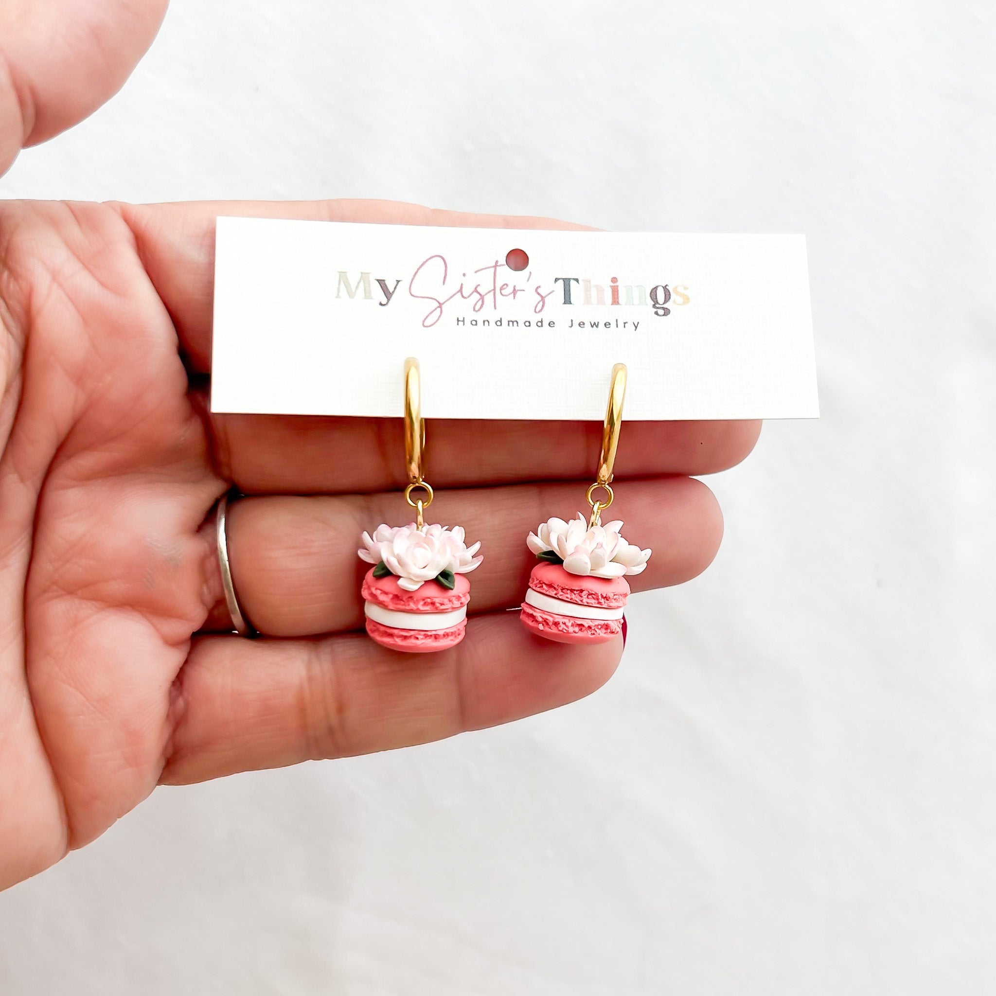 Floral Macaron Polymer Clay Earrings – Handmade Lightweight Whimsical Earrings – Hypoallergenic Surgical Steel or Clip-On Option