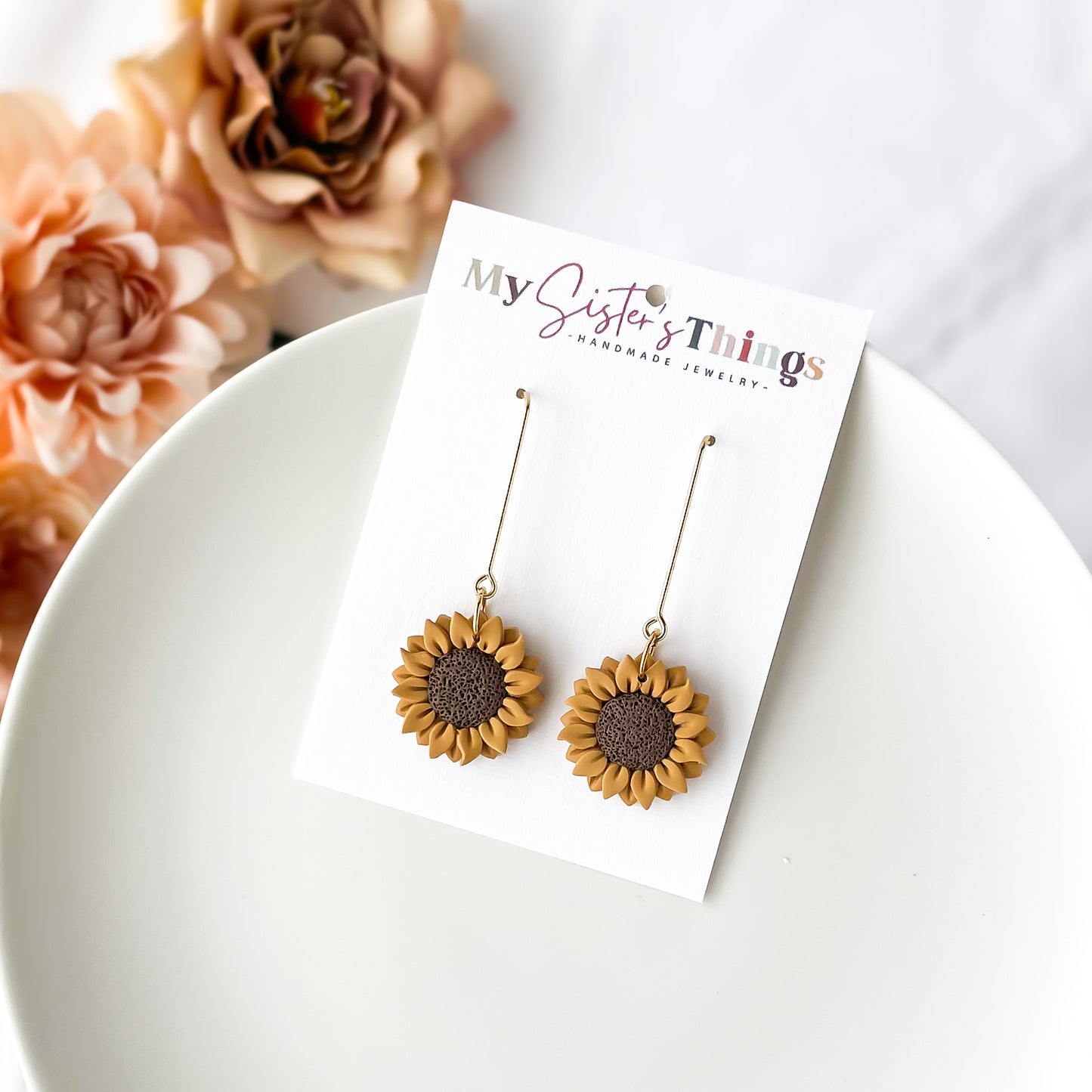 Bold Boho Chic Handmade Sunflower Dangle Earrings | Edgy Artisan Statement Jewelry