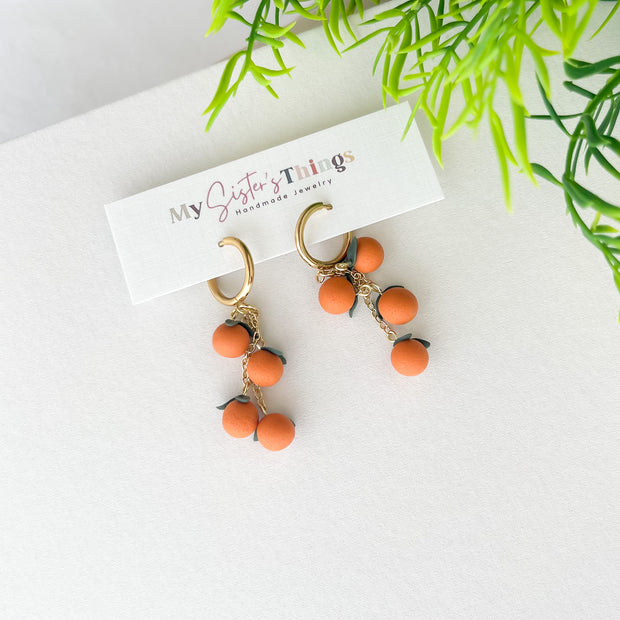 Handmade Orange Dangle Earrings – Lightweight Polymer Clay Cottagecore Jewelry
