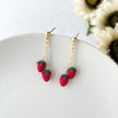 Strawberry Dangle Earrings:  Polymer Clay Lightweight Cottagecore Jewelry, Surgical Steel Posts, Clip On Option