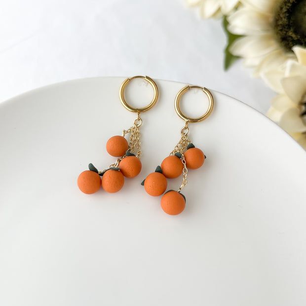 Handmade Orange Dangle Earrings – Lightweight Polymer Clay Cottagecore Jewelry
