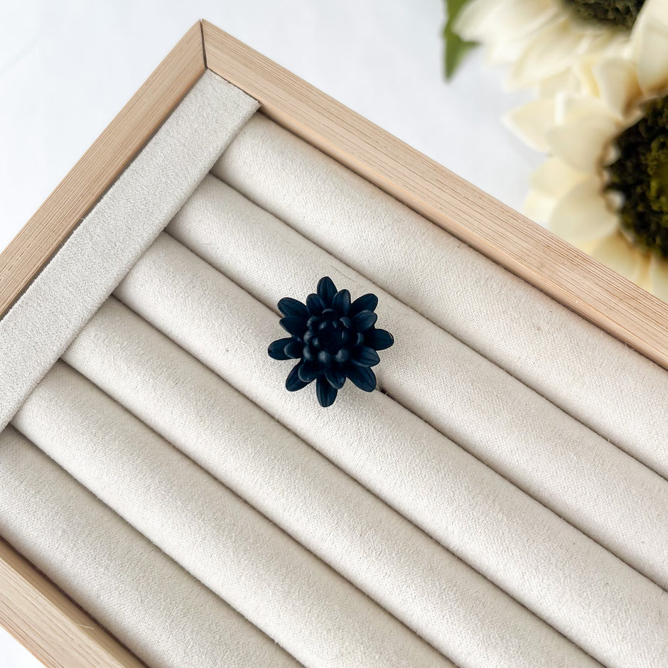 Chrysanthemum Flower Adjustable Ring, Stainless Steel and Polymer Clay