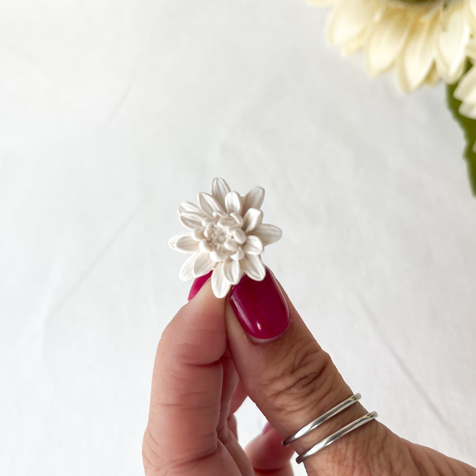 Chrysanthemum Flower Adjustable Ring, Stainless Steel and Polymer Clay