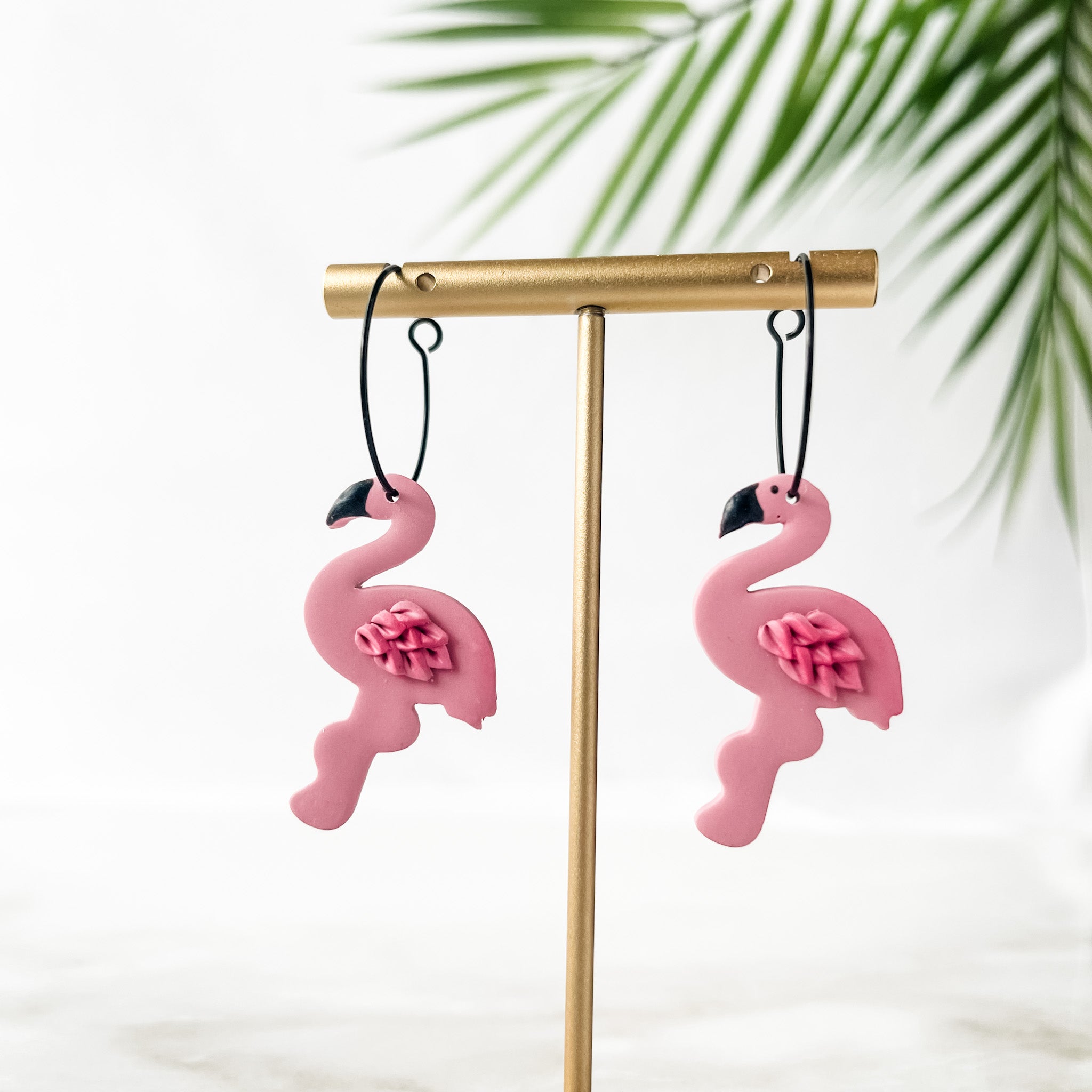 Handmade Flamingo Earrings Hoops | Unique Statement Earrings | Artisan-Made Bold Designs | Boho Chic and Trendy | Custom Handmade Polymer Clay Earrings