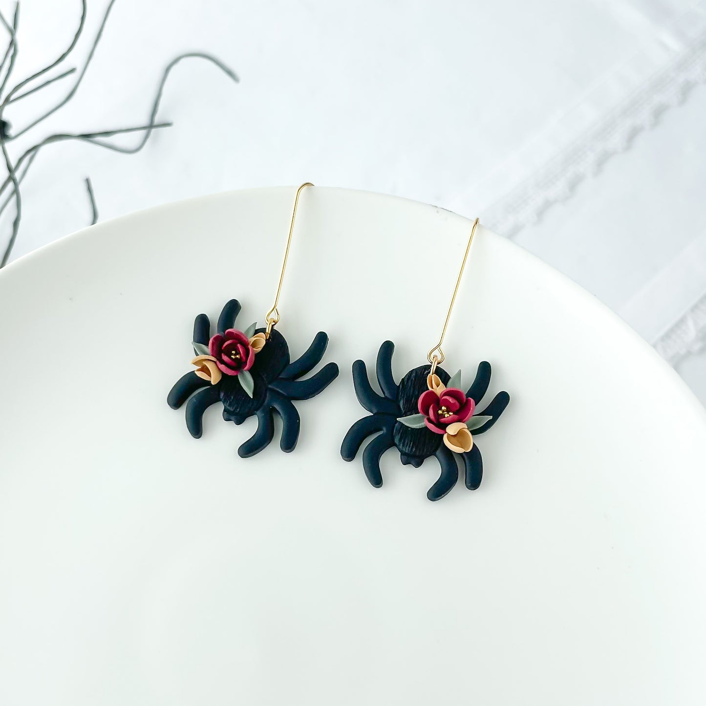 Edgy Handmade Floral Spider Earrings – Unique Statement Jewelry for Bold, Fashion-Forward Women