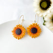 Sunflower Dangle Earrings,  Lightweight Polymer Clay Cottagecore Jewelry, Clip-On Option