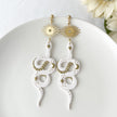 Bold Handmade White Snake Earrings | Unique Edgy Statement Jewelry | Boho Chic Clip-On Earrings Option