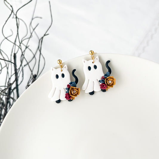Unique Handmade Cat Ghost Earrings | Edgy Statement Jewelry | Artisan-Made Limited Edition