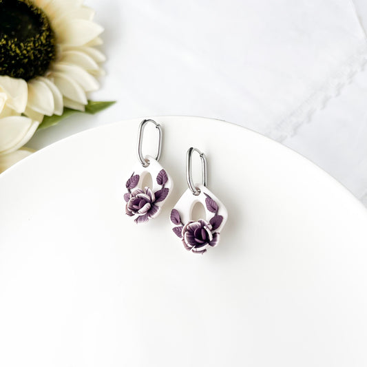 Purple flower earrings
