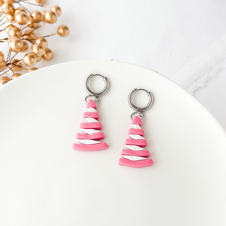 Pink Christmas Tree Earrings