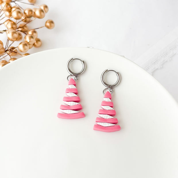Pink Christmas Tree Earrings