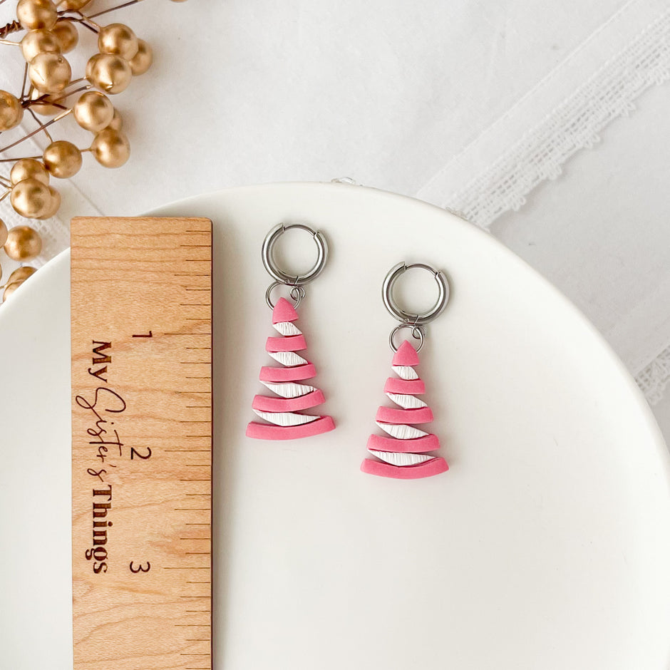 Pink Christmas Tree Earrings