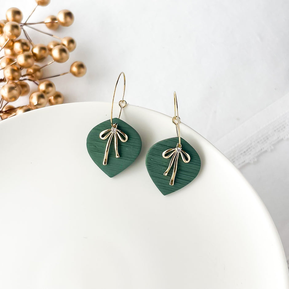 Bow Dangle Earrings | Handmade Polymer Clay Jewelry | Cute Bow Clip-On Earrings Option