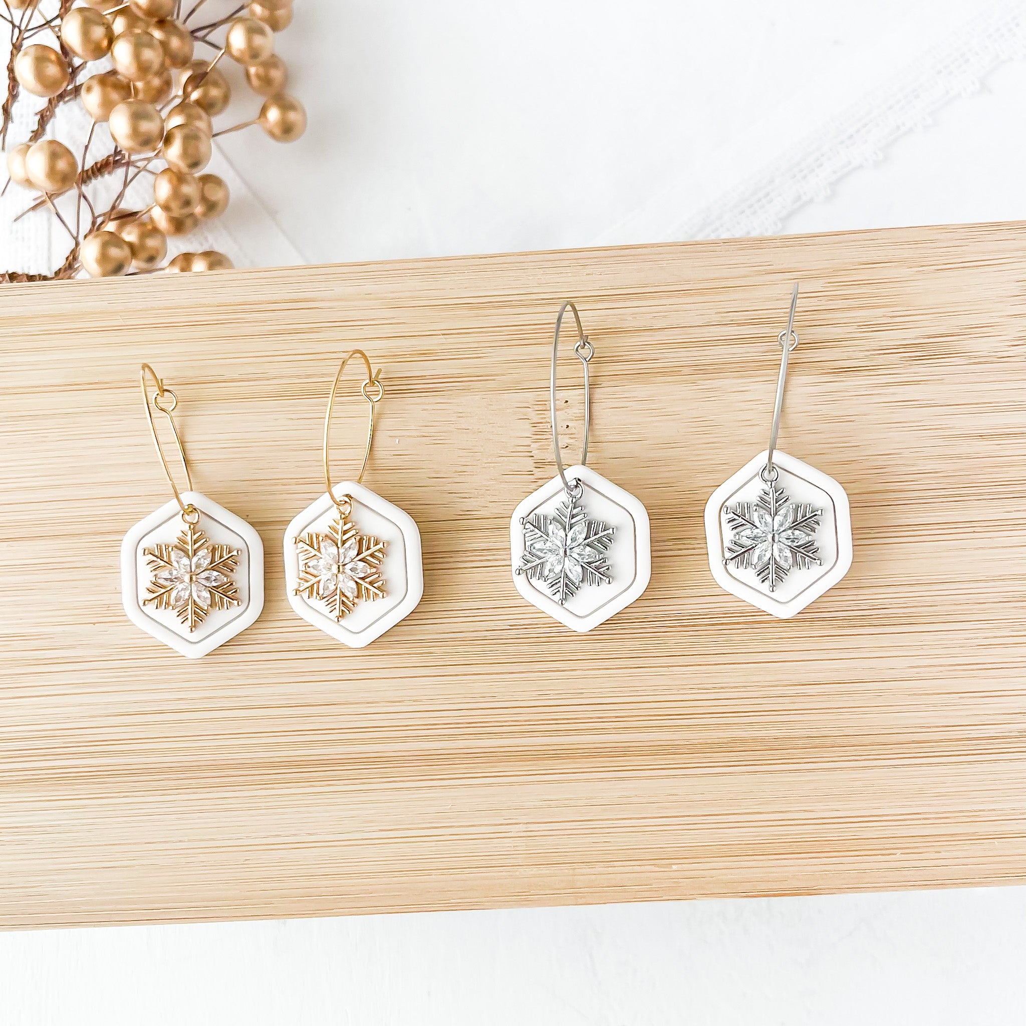 White Snowflake Hoops