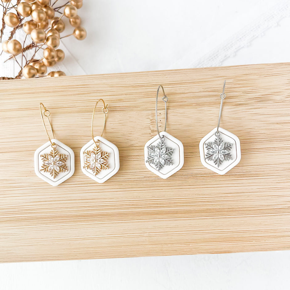 White Snowflake Hoops