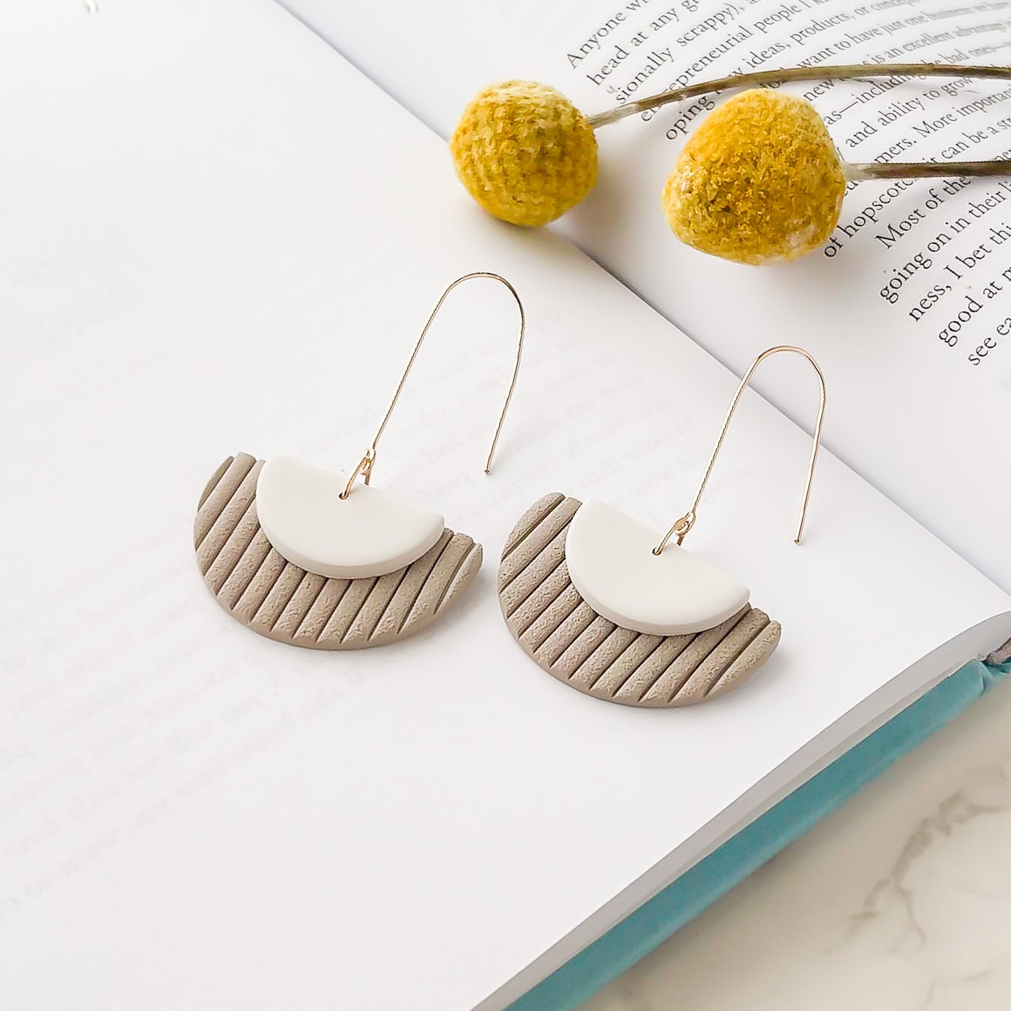 Edgy Handmade Taupe Polymer Clay Statement Earrings - Boho Chic, Trendy, Jewelry