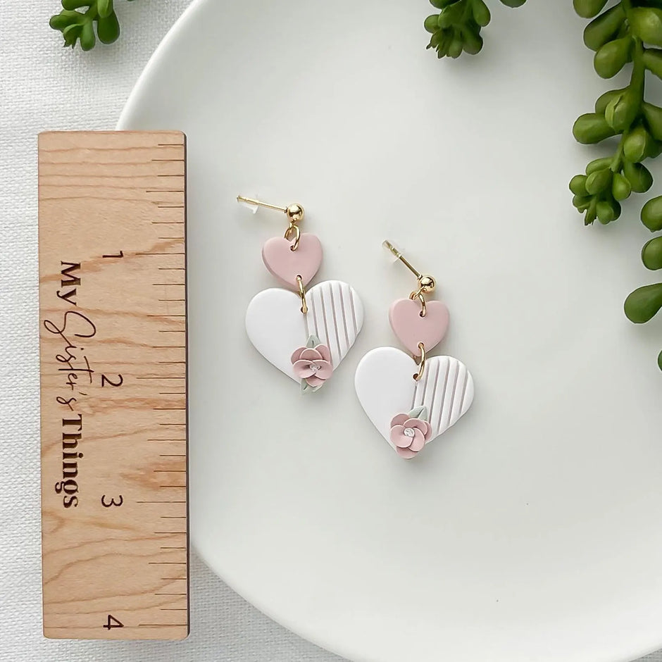 Delicate Handmade Heart Earrings | Unique Polymer Clay Statement Earrings | Boho Chic & Hypoallergenic Jewelry | Artisan Clip-On Earrings