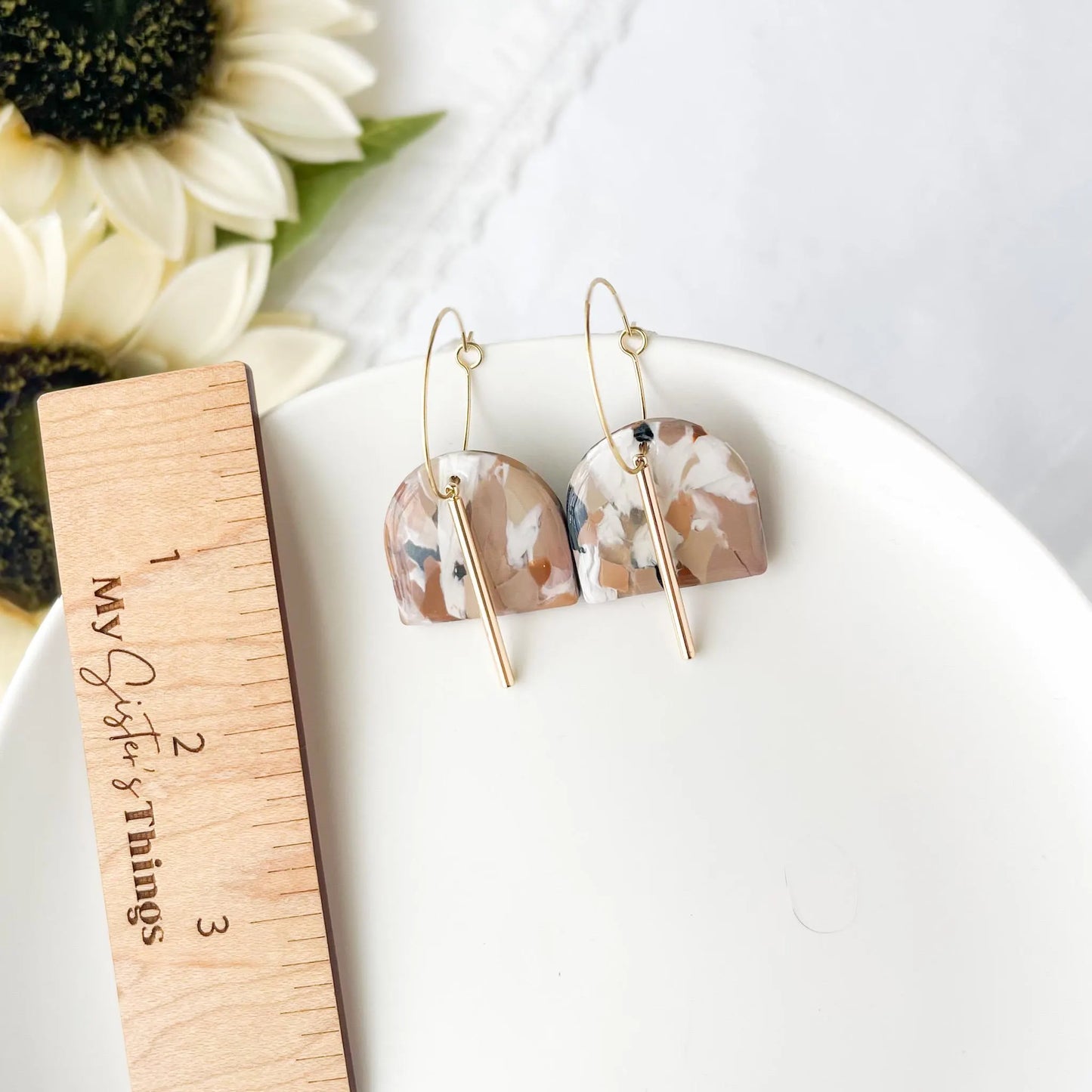 Tortoise Shell Arch Earrings With Gold Hoop, Boho Jewelry Handmade, Lightweight Dangle Statement Earrings
