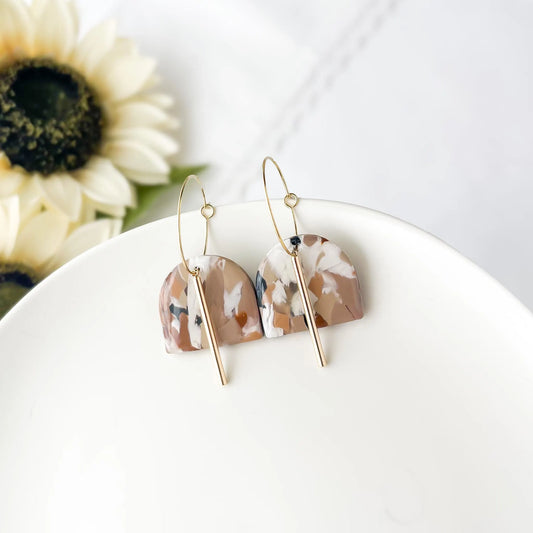 Tortoise Shell Arch Earrings With Gold Hoop, Boho Jewelry Handmade, Lightweight Dangle Statement Earrings