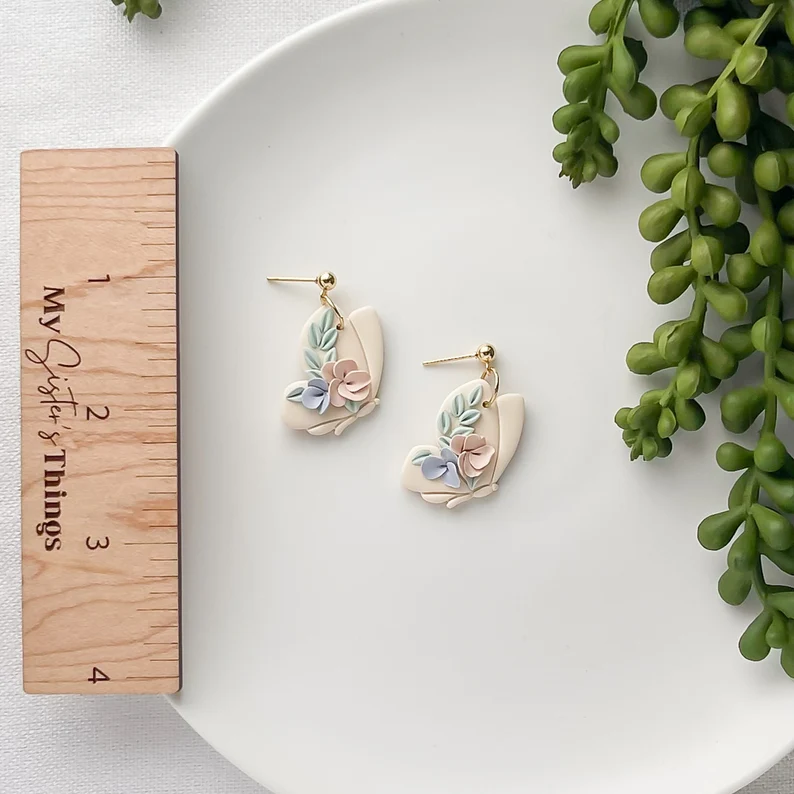Unique Handmade Pastel Floral Dangle Earrings | Statement Boho Chic Jewelry | Artisan-Made Metal & Polymer Clay Designs