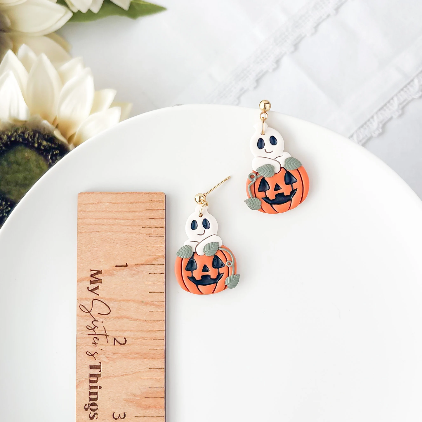 Cute Handmade Ghost and Pumpkin Dangle Earrings - Unique Boho Chic Statement Jewelry for Halloween | Artisan Polymer Clay, Hypoallergenic