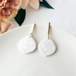 White Palms | White Floral Earrings Dangle | Statement Summer Earrings | Tropical Jewelry Gifts For Her | Palm Leaf Earrings Handmade | Clay Clip On Earrings