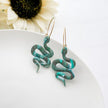 Green Snake Dangle Earrings | Cottagecore Jewelry Nickel Free | Lightweight Statement Jewelry | Witchy Clip-Ons Earrings Option