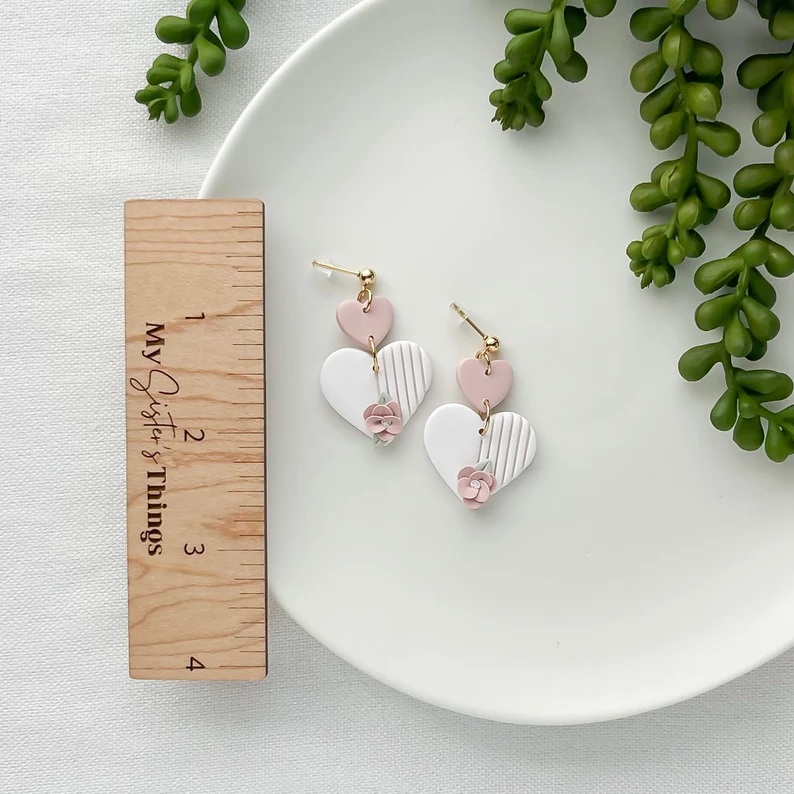 Delicate Handmade Heart Huggie Earrings | Unique Polymer Clay Statement Earrings | Boho Chic & Hypoallergenic | Artisan Fashion Jewelry