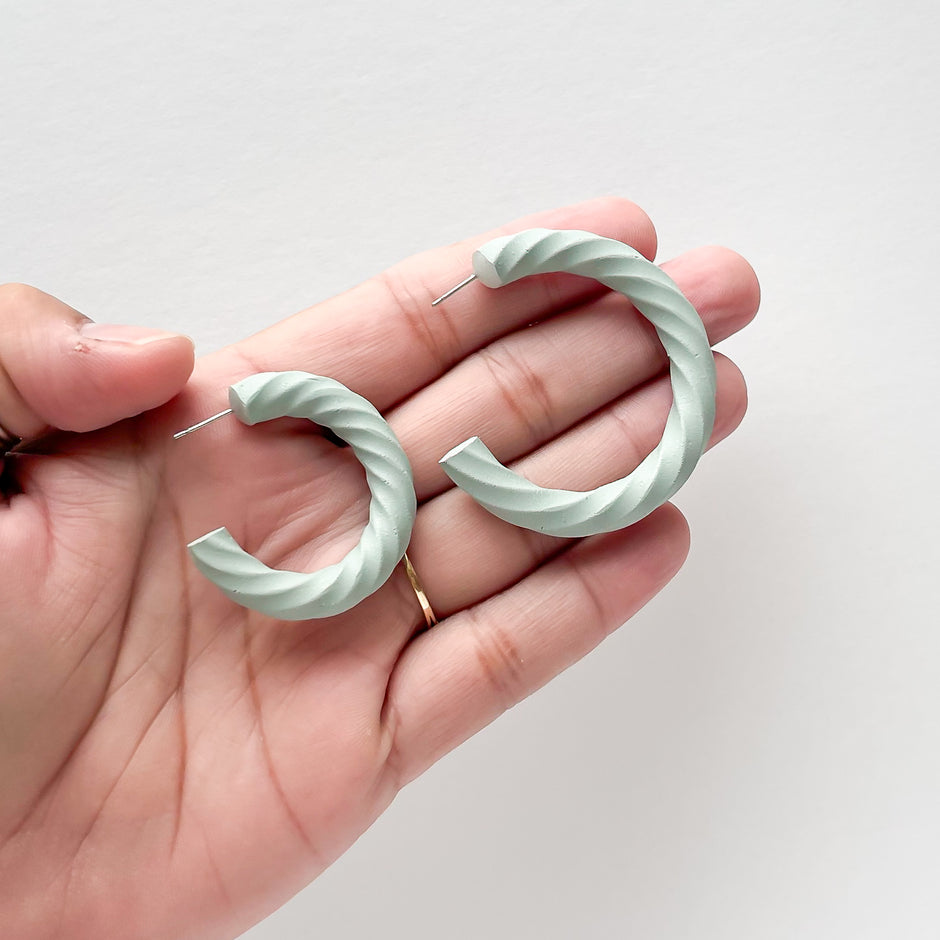 Ella Sea Foam Hoop Earrings | Polymer Clay Hoop Earrings | Lightweight Statement Earrings