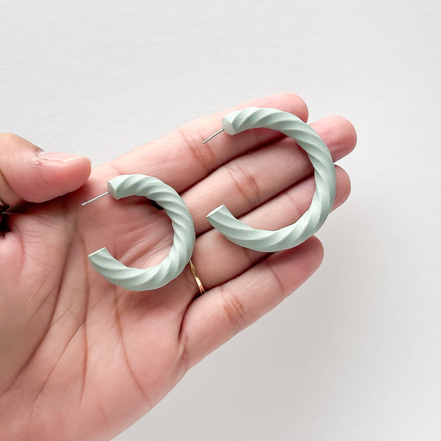 Ella Sea Foam Hoop Earrings | Polymer Clay Hoop Earrings | Lightweight Statement Earrings