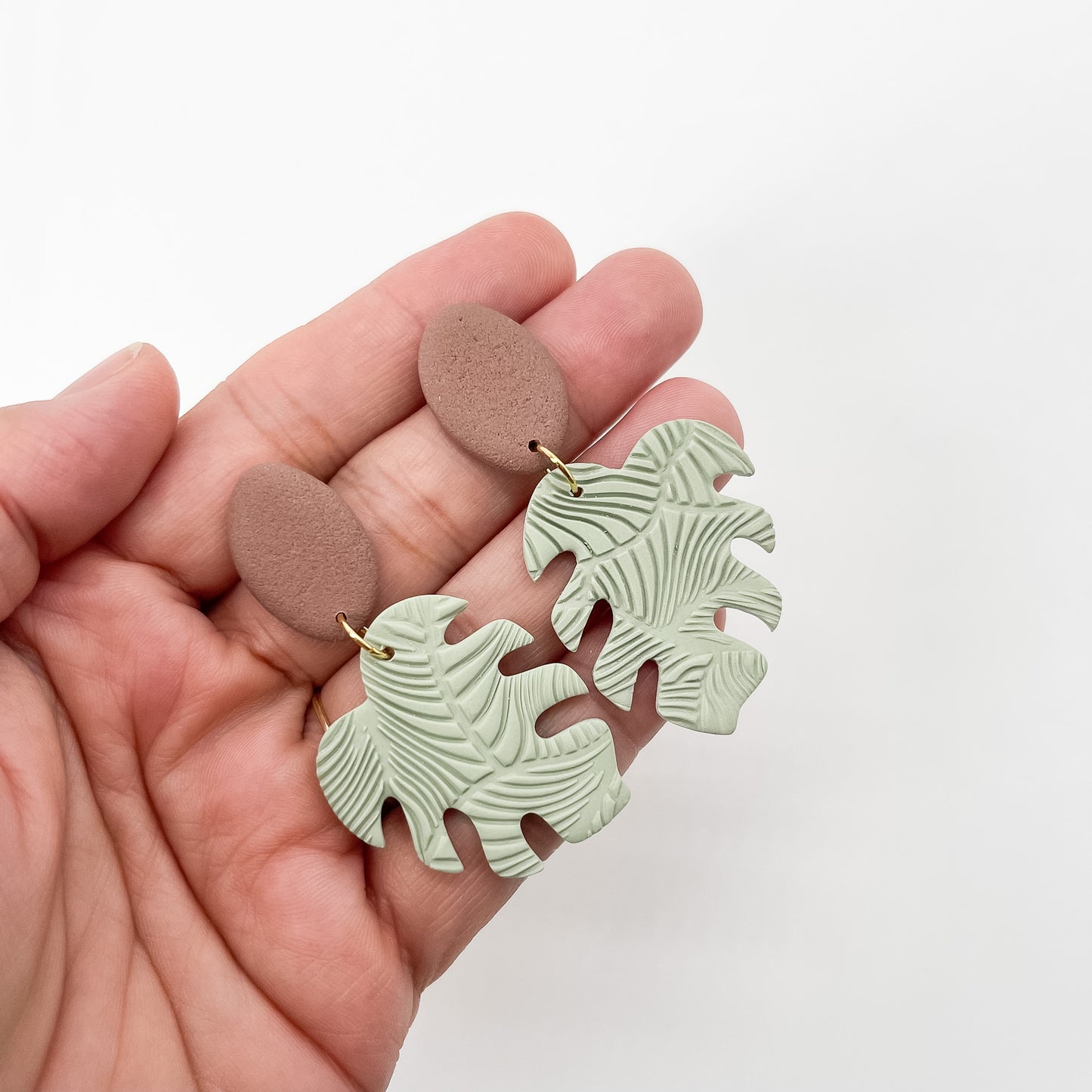Sage Green Monstera Leaf Earrings - Unique Handmade Statement Earrings | Boho Chic