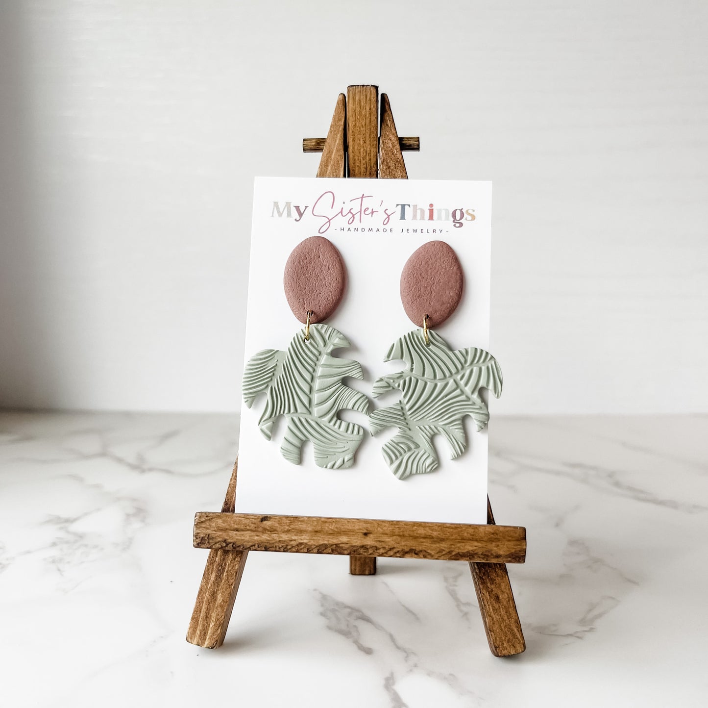 Sage Green Monstera Leaf Earrings - Unique Handmade Statement Earrings | Boho Chic