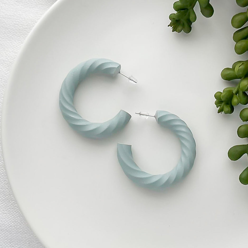 Ella Sea Foam Hoop Earrings | Polymer Clay Hoop Earrings | Lightweight Statement Earrings