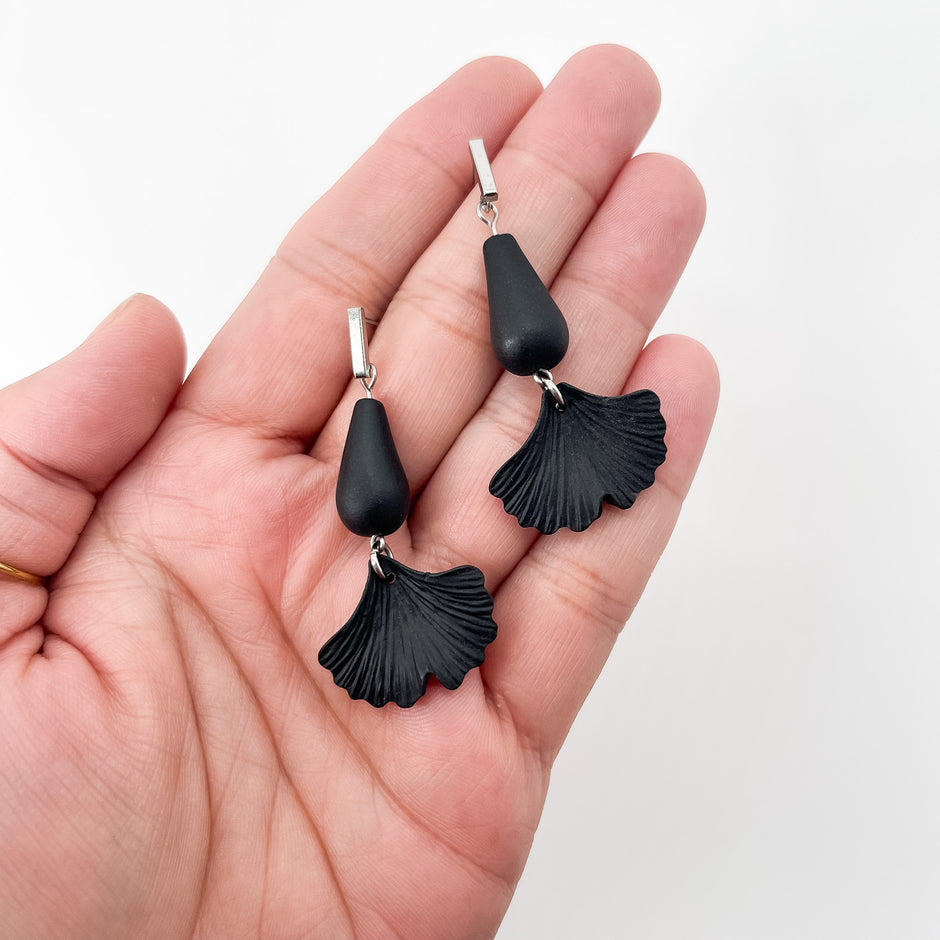 Handmade Black Ginkgo Earrings | Boho Statement Jewelry | Artisan-Made Unique Earrings