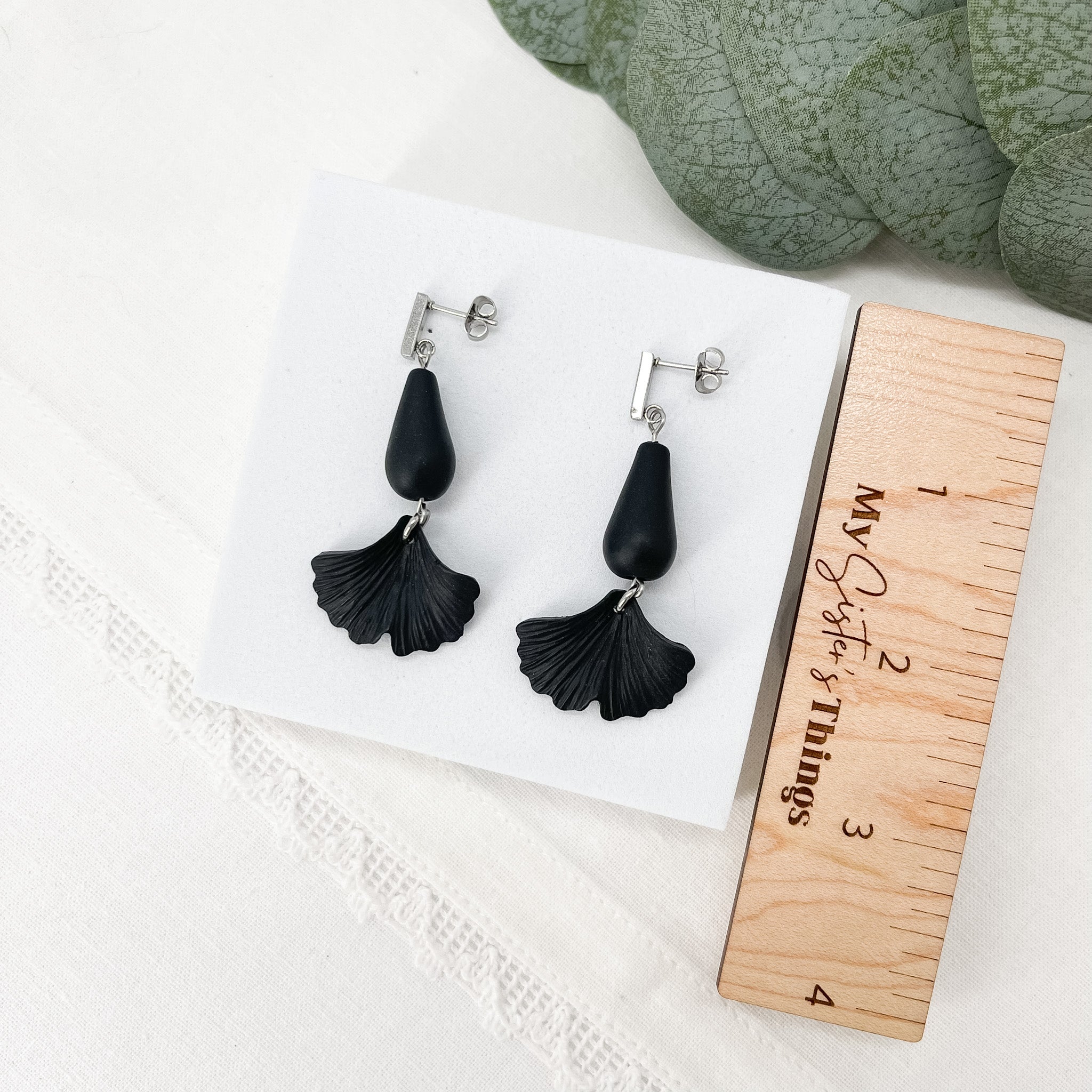 Handmade Black Ginkgo Earrings | Boho Statement Jewelry | Artisan-Made Unique Earrings