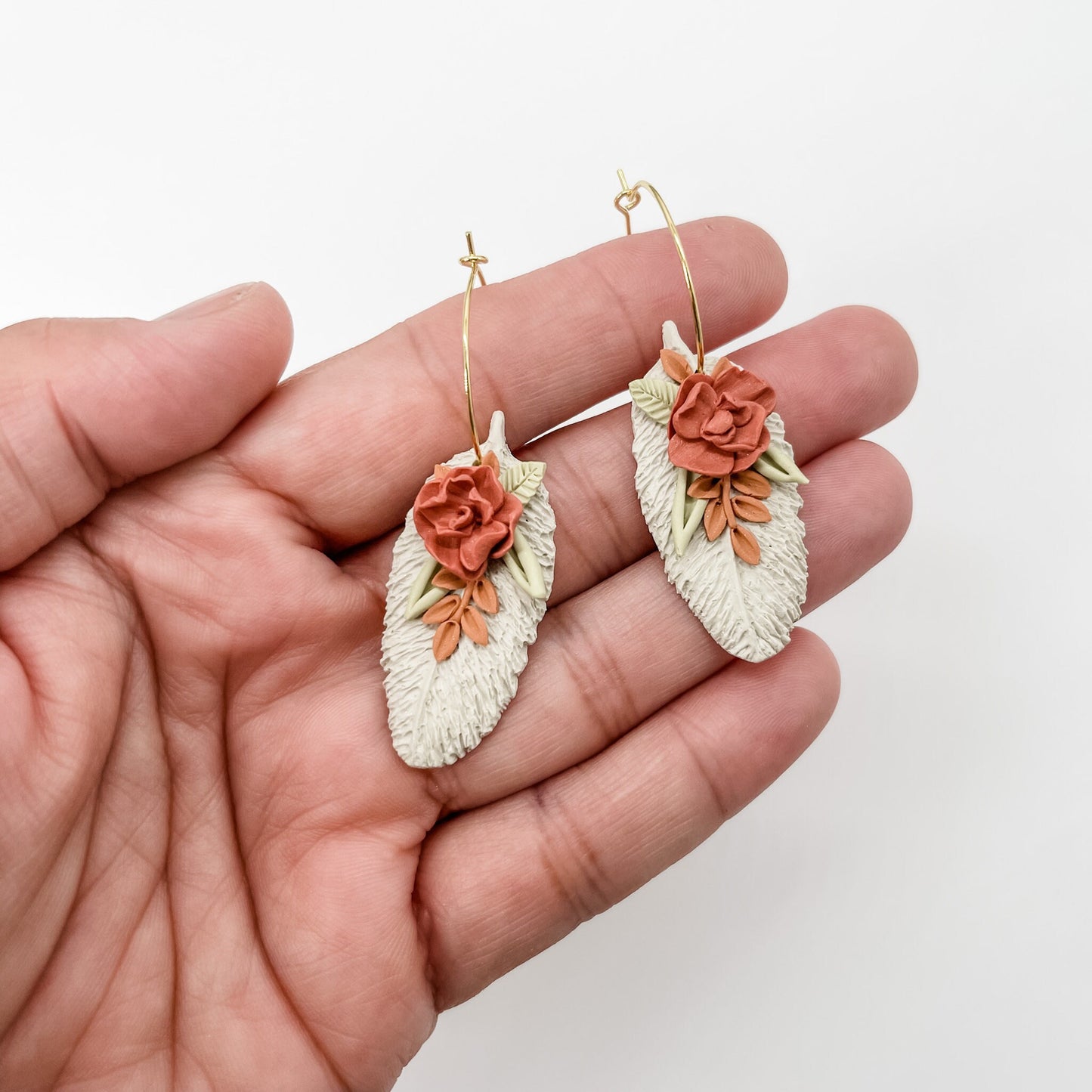 Boho Feather Florals Statement Earrings - Handmade Artisan Jewelry, Edgy & Unique