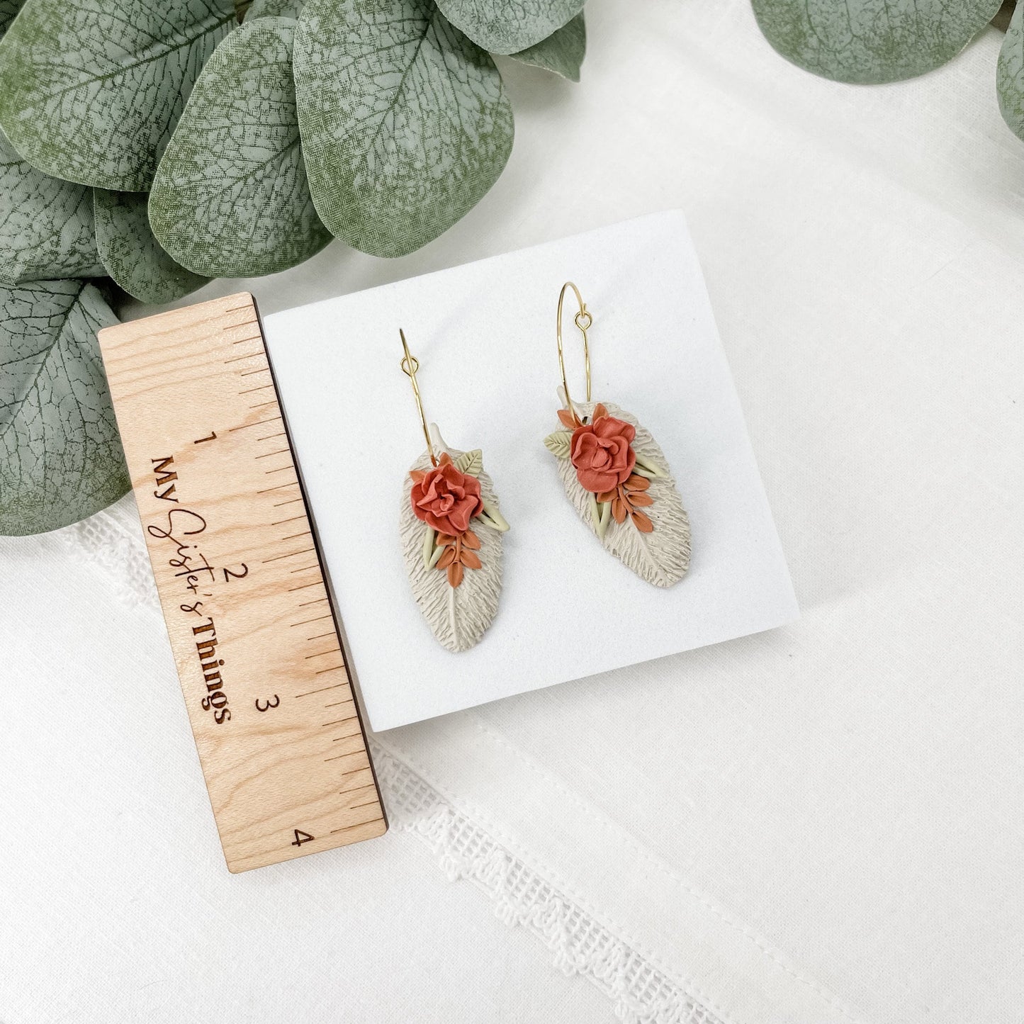 Boho Feather Florals Statement Earrings - Handmade Artisan Jewelry, Edgy & Unique