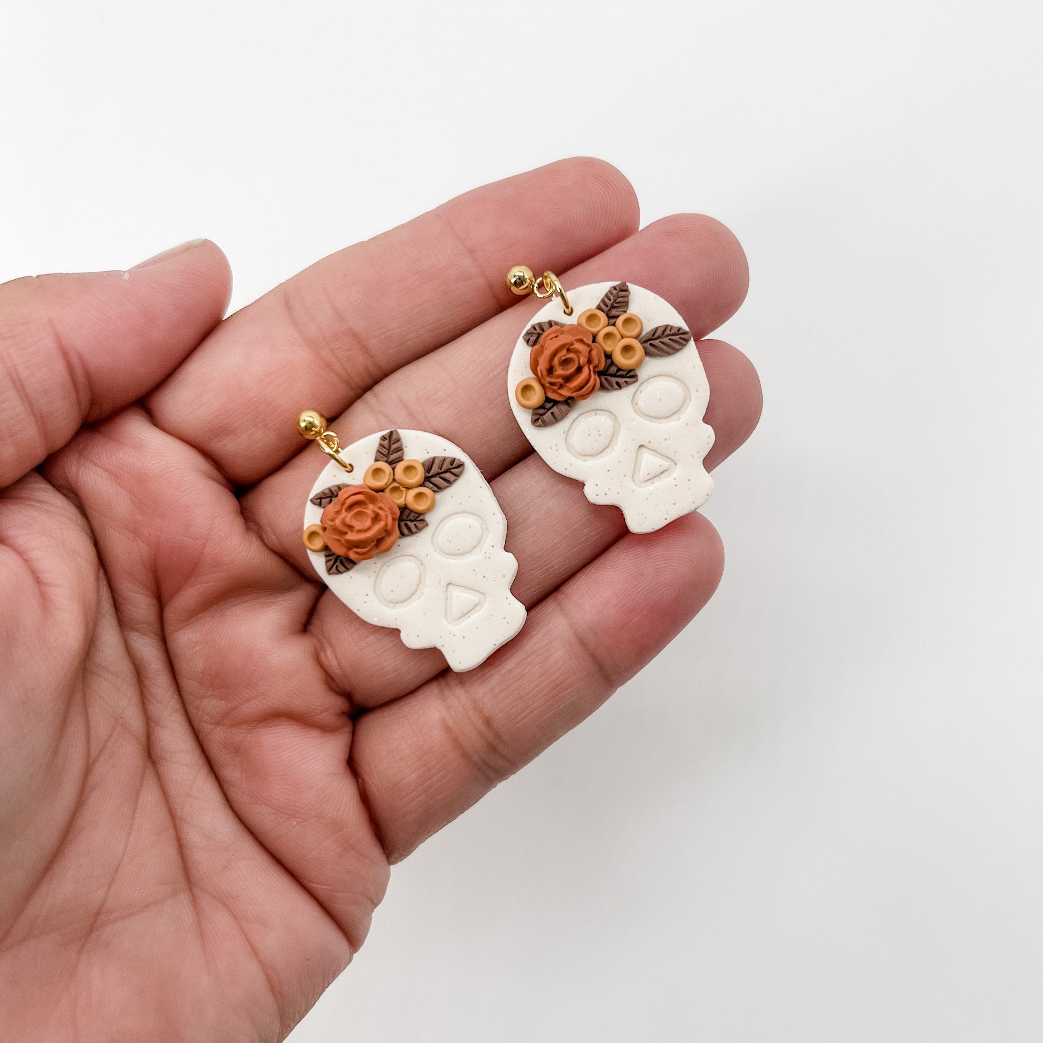 Edgy Floral Skull Earrings | Unique Handmade Statement Jewelry | Boho Chic Artisan Designs