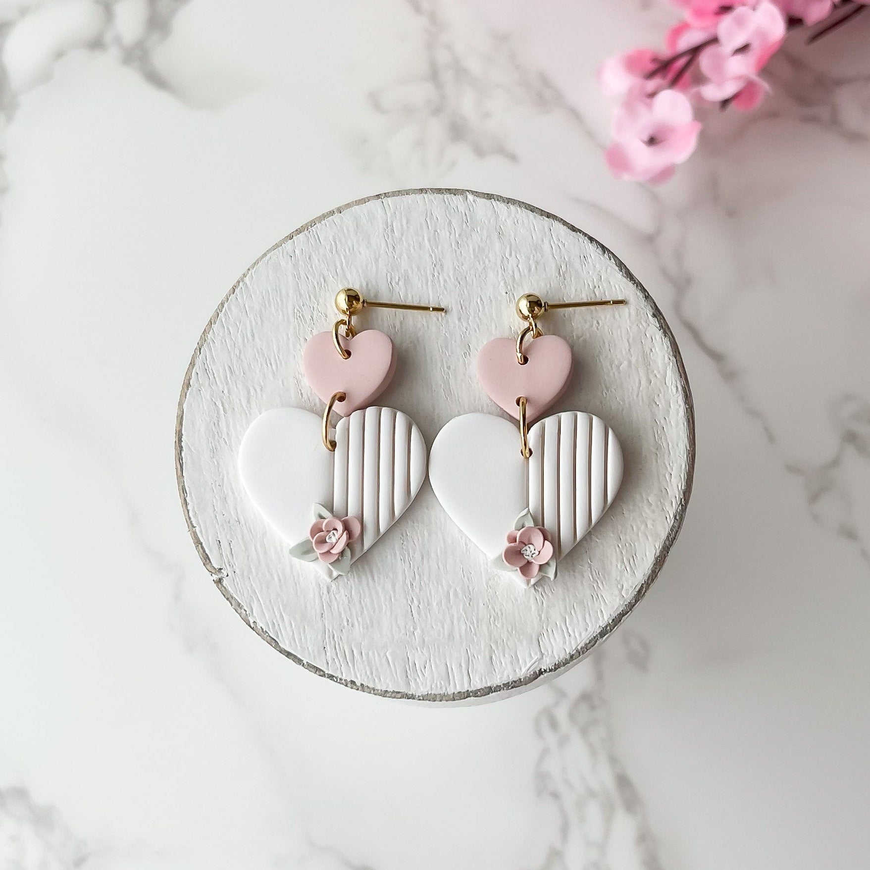 Delicate Handmade Heart Earrings | Unique Polymer Clay Statement Earrings | Boho Chic & Hypoallergenic Jewelry | Artisan Clip-On Earrings