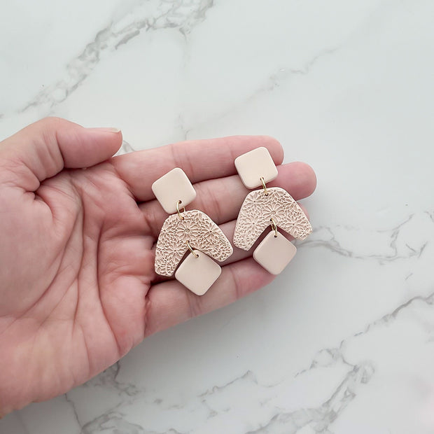 Handmade Peach Floral Statement Earrings | Boho Chic Polymer Clay Earrings