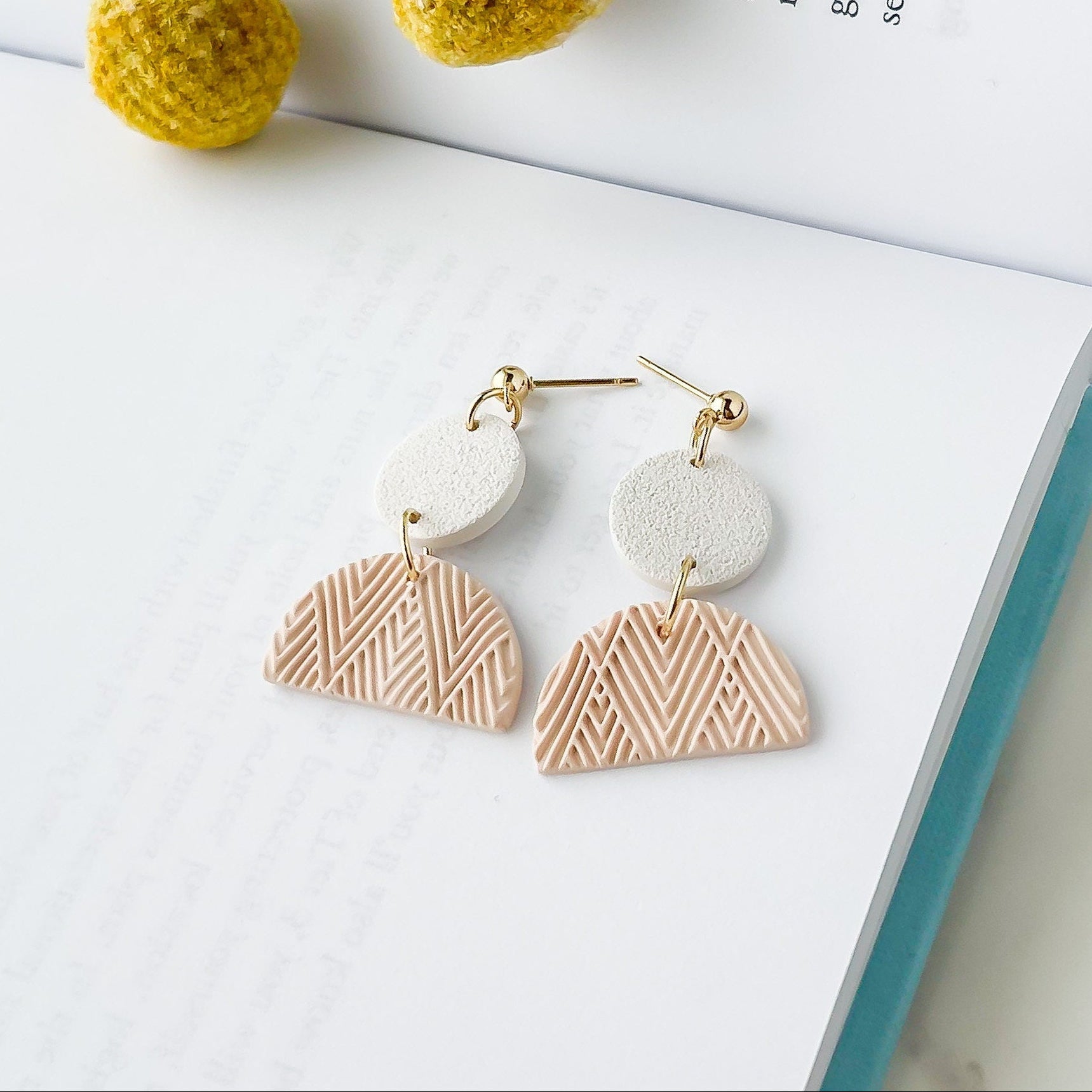 Dainty Handmade Geometric Peach Earrings | Bold Artisan Jewelry | Boho Chic Statement Earrings | Clip-On Option