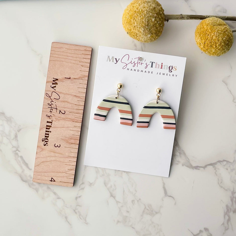 Serape earrings clay, best friend birthday gift for her, colorful earrings dangle, small arch earrings boho clip on earrings, hypoallergenic