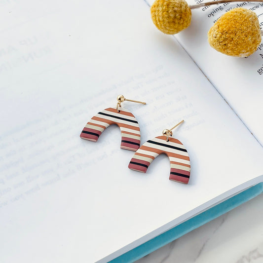 Serape earrings clay, best friend birthday gift for her, colorful earrings dangle, small arch earrings boho clip on earrings, hypoallergenic