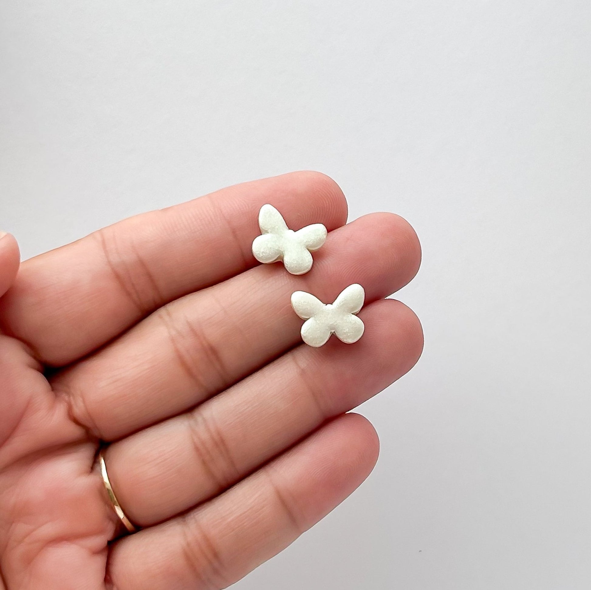 White butterfly earrings stud, dainty butterfly earrings for girls, butterfly gifts for her, iridescent earrings clip on earrings for women