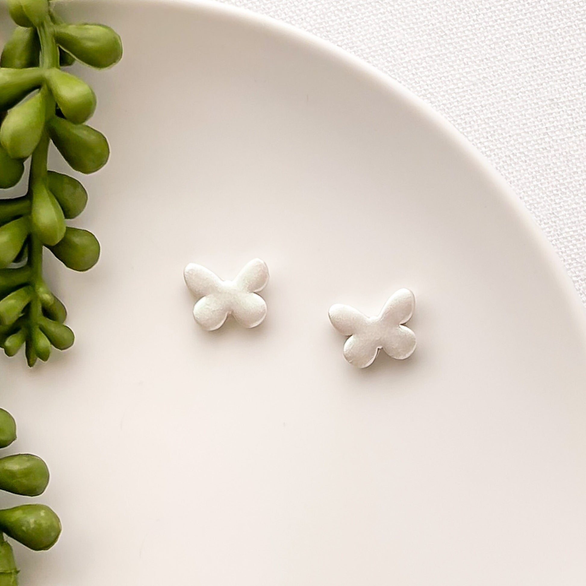 White butterfly earrings stud, dainty butterfly earrings for girls, butterfly gifts for her, iridescent earrings clip on earrings for women