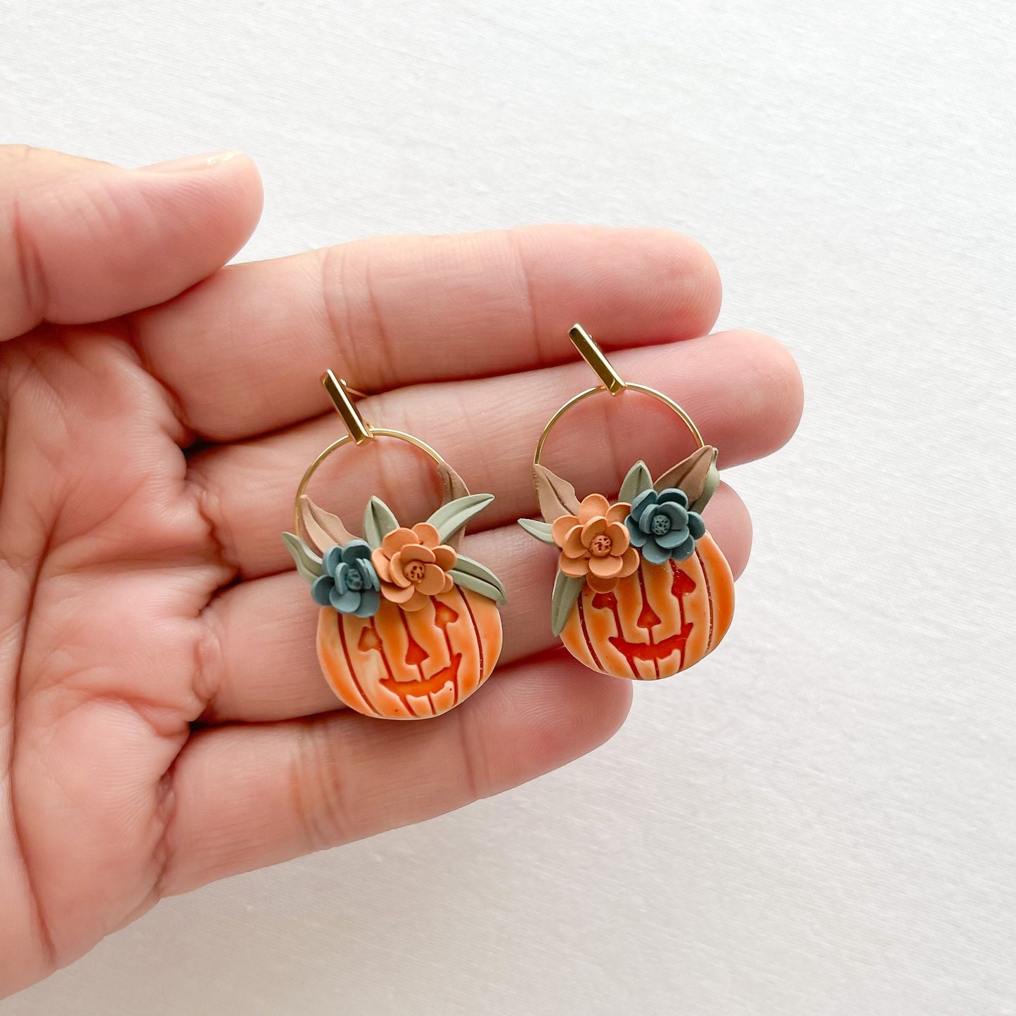 Floral Handmade Pumpkin Earrings | Unique Boho Chic Fall Statement Earrings for Halloween | Artisan-Made, Edgy Jewelry