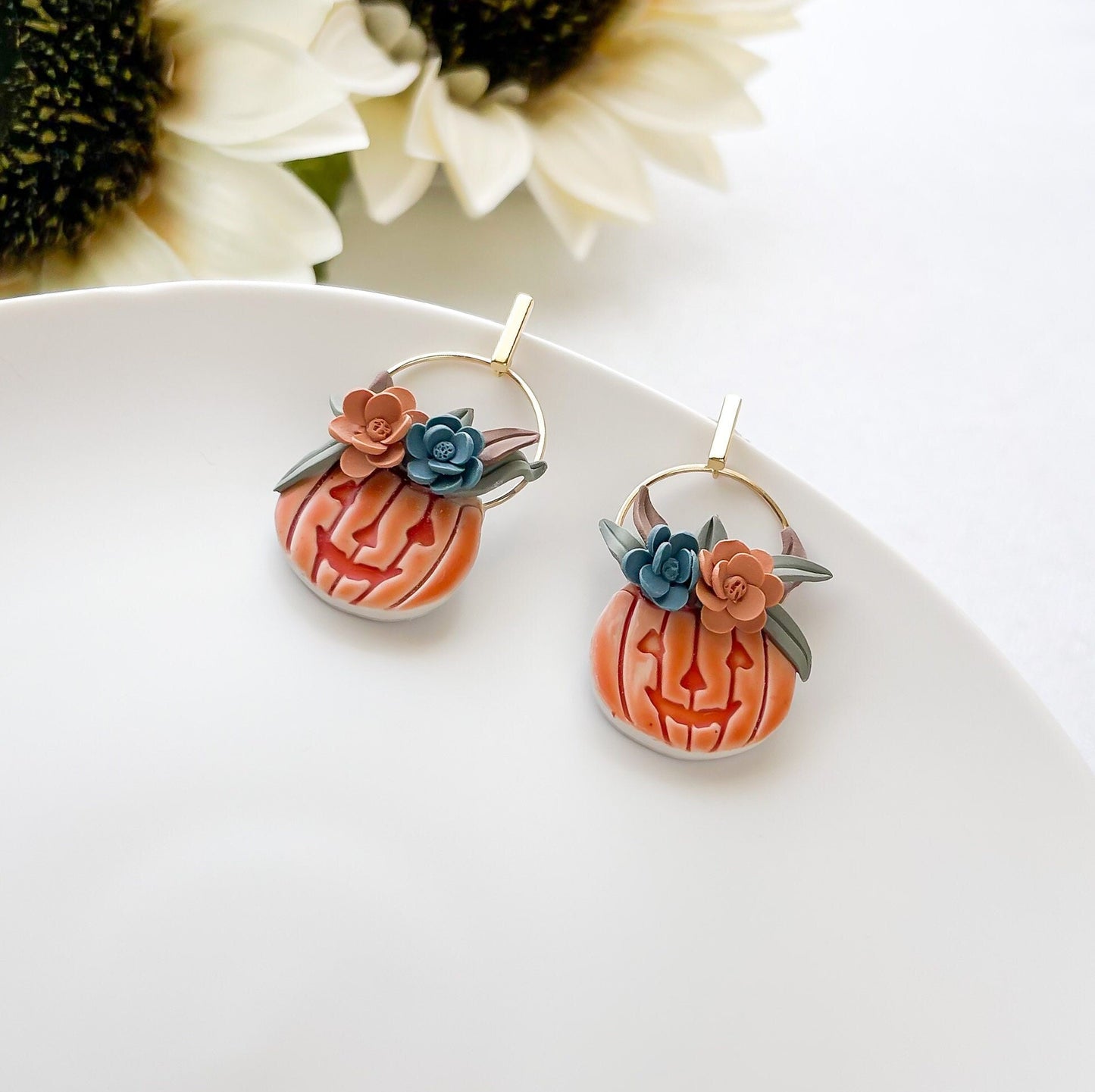 Floral Handmade Pumpkin Earrings | Unique Boho Chic Fall Statement Earrings for Halloween | Artisan-Made, Edgy Jewelry